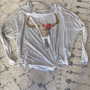 Chaser Grey Burnout 3/4 Sleeve Drapey Top